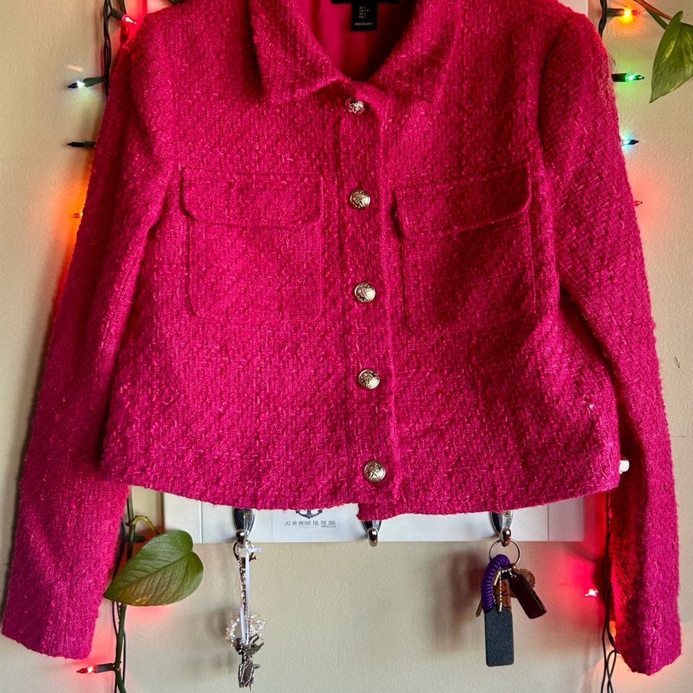 Rachel Zoe Fuchsia Cropped Tweed Blazer - Picture 4 of 14
